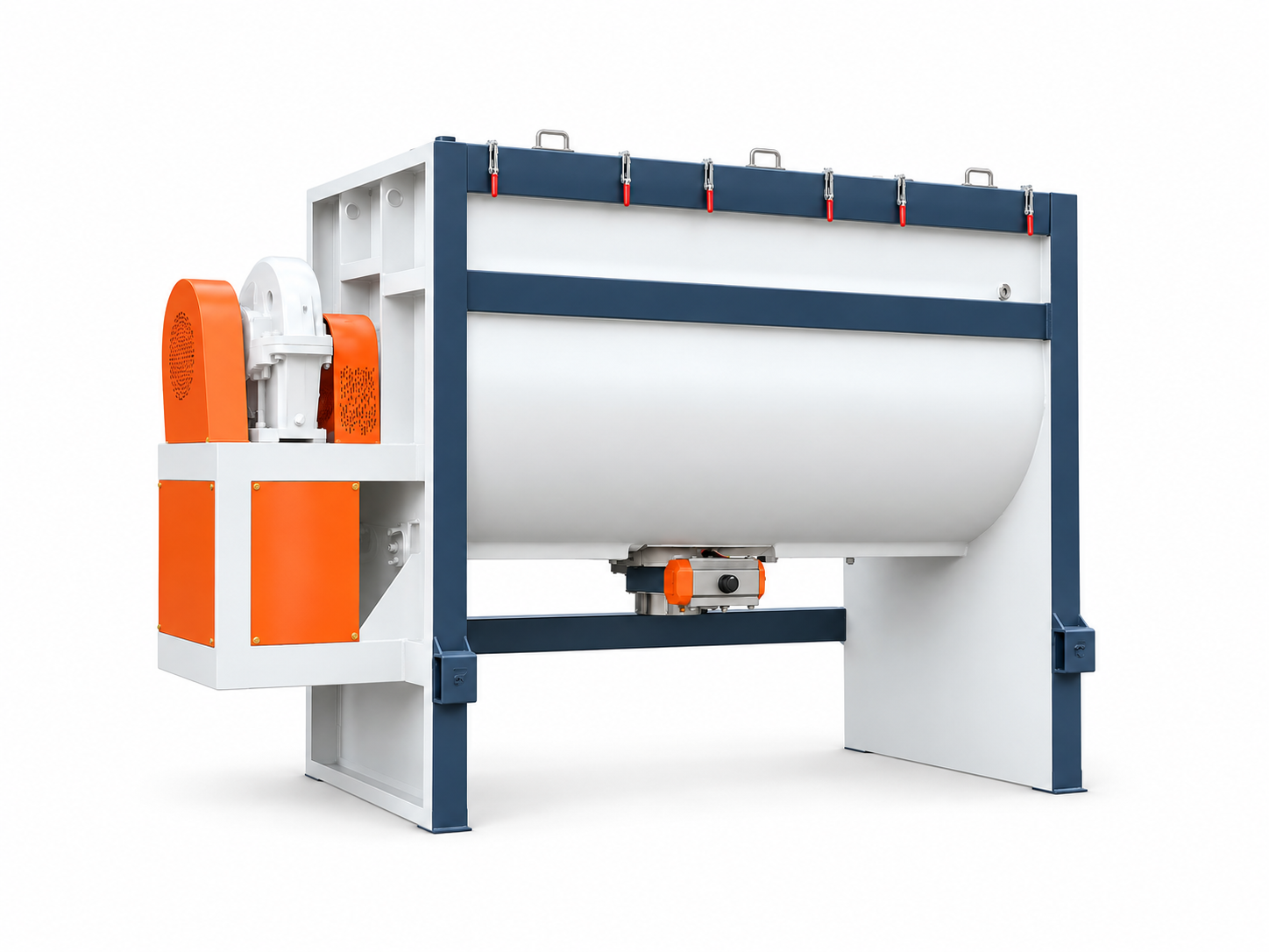 Horizontal ribbon blender for premixing resin and additives